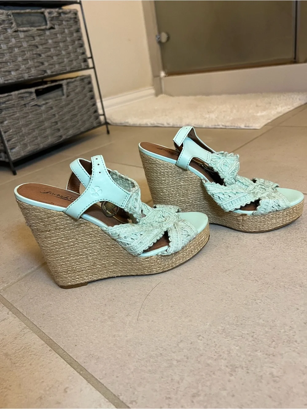 Lucky Brand Mint Crochet Espadrille Wedge Sandals